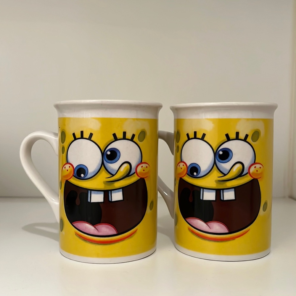 SPONGEBOB SQUAREPANTS Viacom 2012 Double Sided Coffee Cup Mugs set of 2